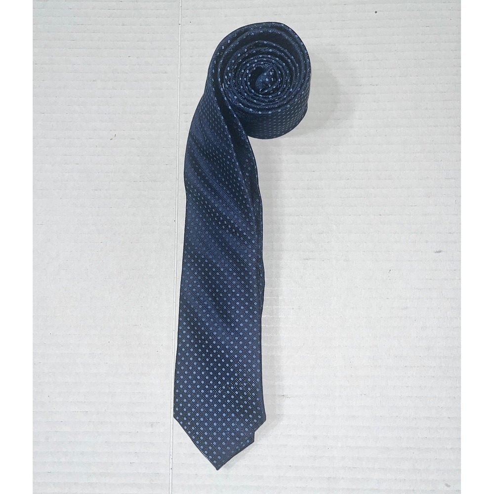 Kenneth Cole Reaction Silk Blend Necktie  Mens Navy Blue Polka Dots Professional